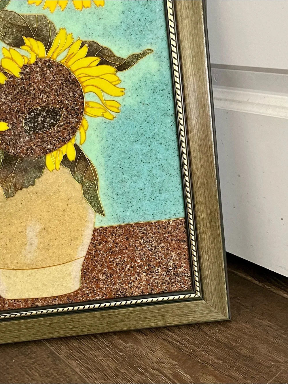 Vintage Ceramic Tile Art Arrangement Of Three Sunflowers In Vase 17/21 Inches